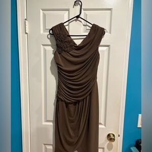 Adrianna Papell elegant draped ruched  cocktail midi dress sz 14 brown
